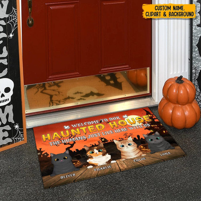 GeckoCustom Welcome To Our Haunted House Cat Doormat N304 HN590