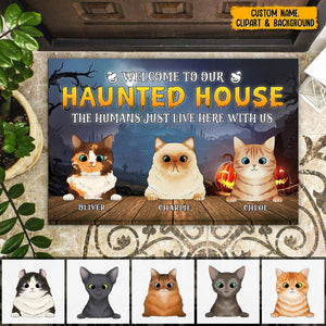 GeckoCustom Welcome To Our Haunted House Cat Doormat N304 HN590