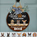 GeckoCustom Welcome To Our Home All Guests Must Be Approved By The Dog Door Sign With Wreath, Dog Lover Gift, Door Hanger HN590 13.5 inch