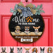 GeckoCustom Welcome To Our Home All Guests Must Be Approved By The Dog Door Sign With Wreath, Dog Lover Gift, Door Hanger HN590 18 inch