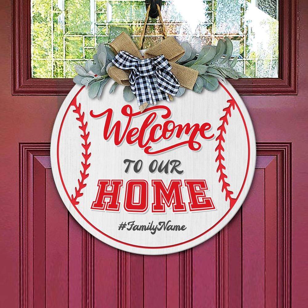 GeckoCustom Welcome To Our Home Baseball Wood Sign, Baseball Gift, Round Wood Sign HN590 12 Inch