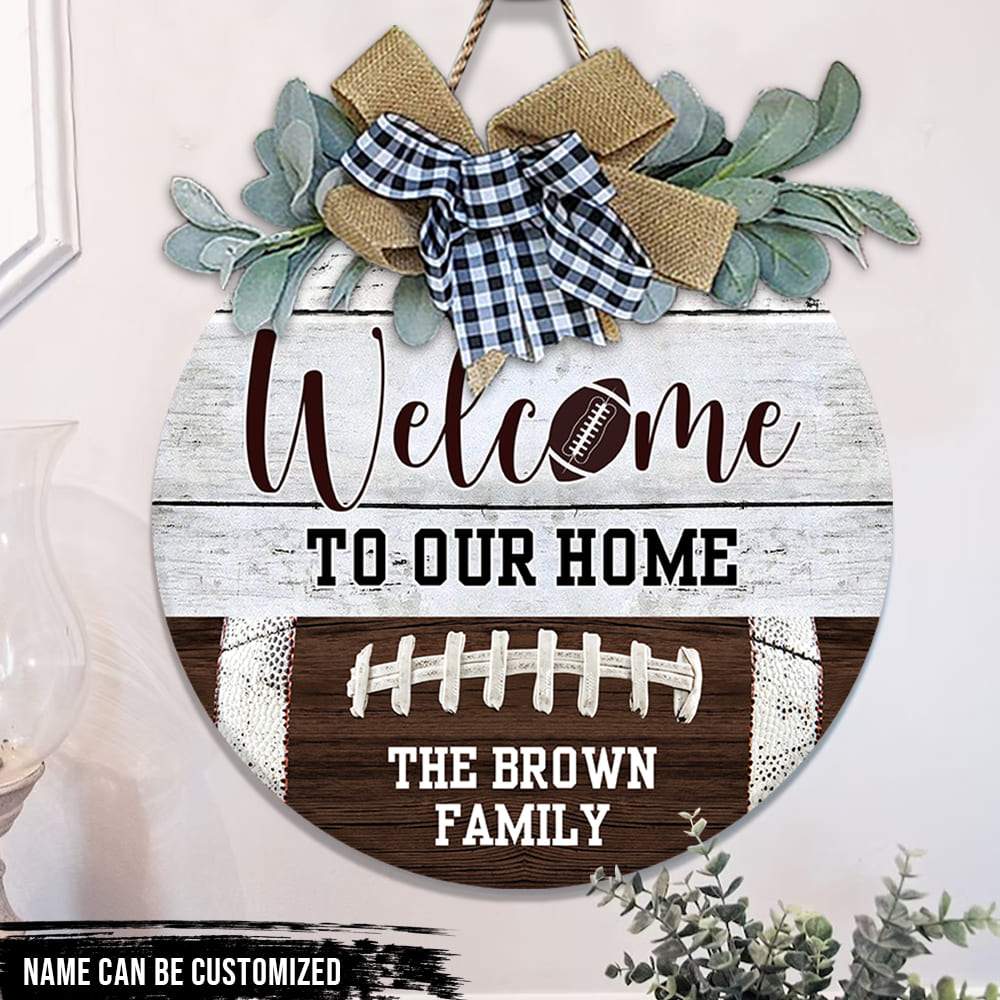 GeckoCustom Welcome To Our Home Football Wood Sign, Football Gift, Round Wood Sign HN590 12 Inch