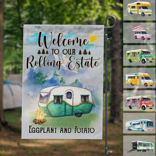 GeckoCustom Welcome To Our Rolling Estate Camping Garden Flag, Camping Gift HN590