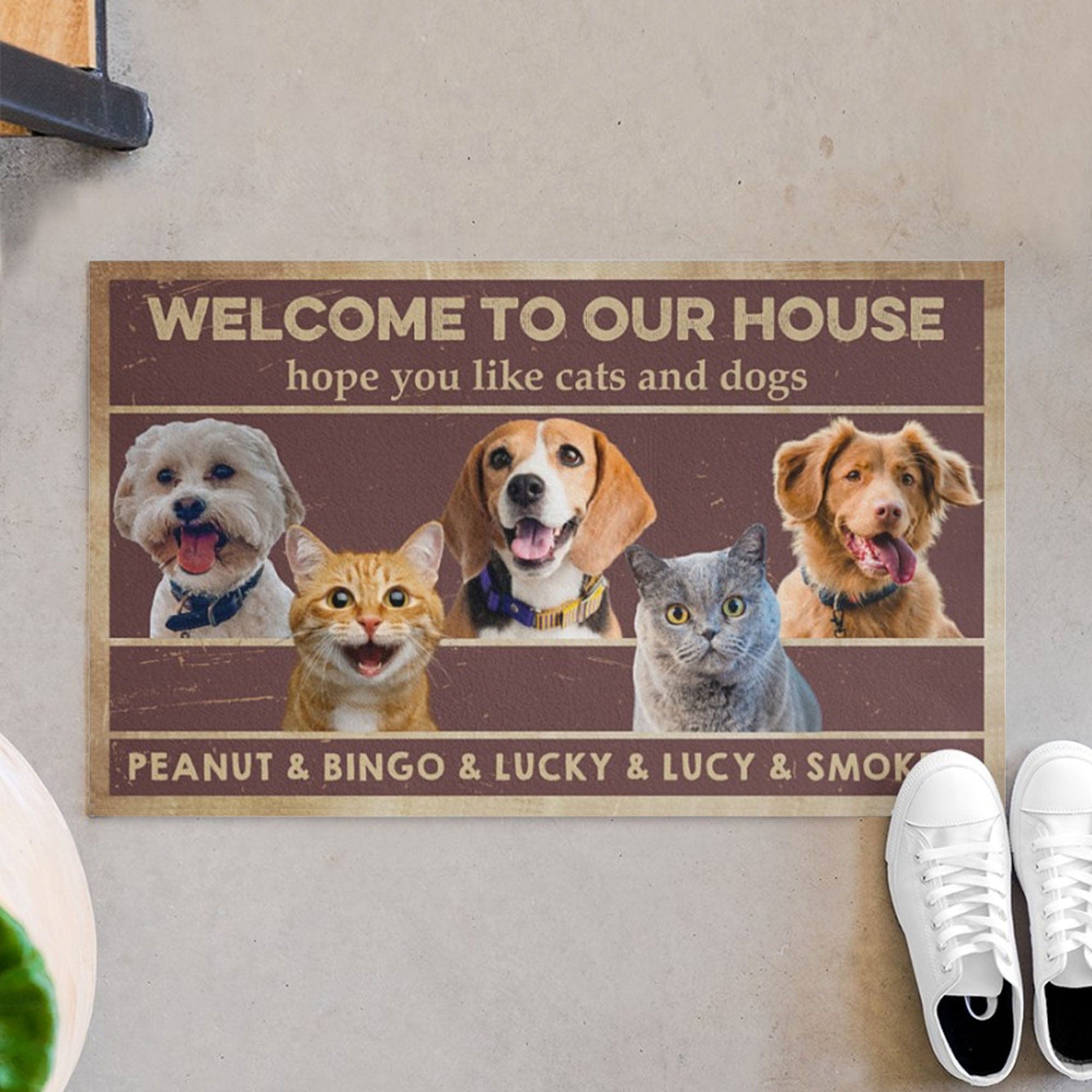 GeckoCustom Welcome To The Pet Home Personalized Custom Photo Dogs Cats Pets Doormats C597 24x16 inch - 60x40 cm