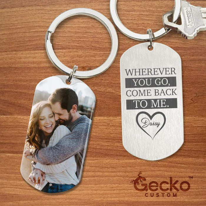 GeckoCustom Wherever You Go Come Back To Me Valentine Couple Metal Keychain HN590 With Gift Box (Favorite) / 1.77" x 1.06"