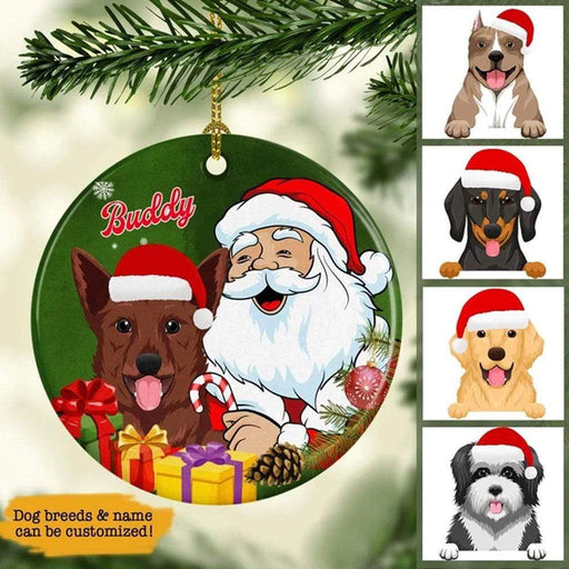 GeckoCustom Wish You A Merry Christmas Santa Claus Dog Ornament Pack 1 / 2.75" tall - 0.125" thick