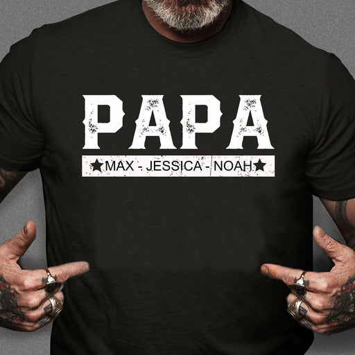 GeckoCustom With Kids Names Custom Papa Personalized Custom Father's Day Shirt H318 Basic Tee / Black / S