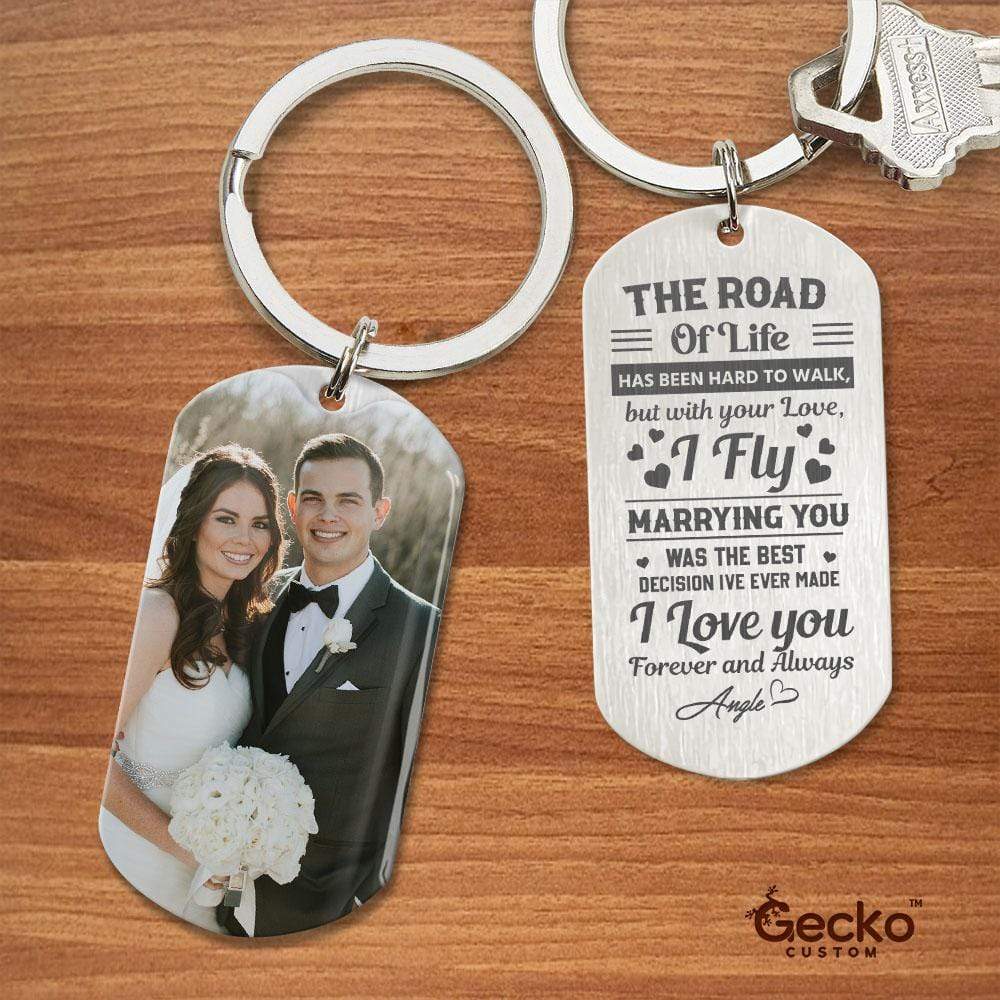 GeckoCustom With Your Love I Fly On The Road Of Life Valentine Couple Metal Keychain HN590 No Gift box / 1.77" x 1.06"