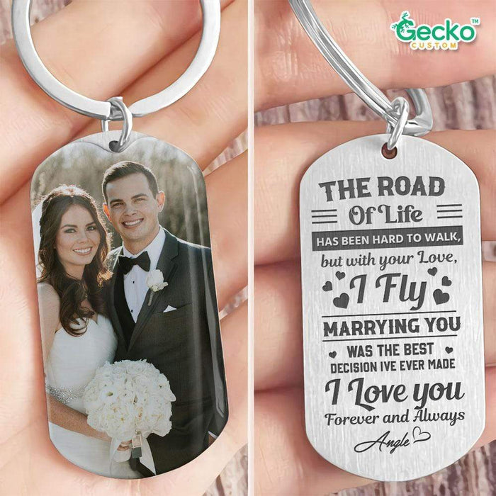 GeckoCustom With Your Love I Fly On The Road Of Life Valentine Couple Metal Keychain HN590 No Gift box / 1.77" x 1.06"
