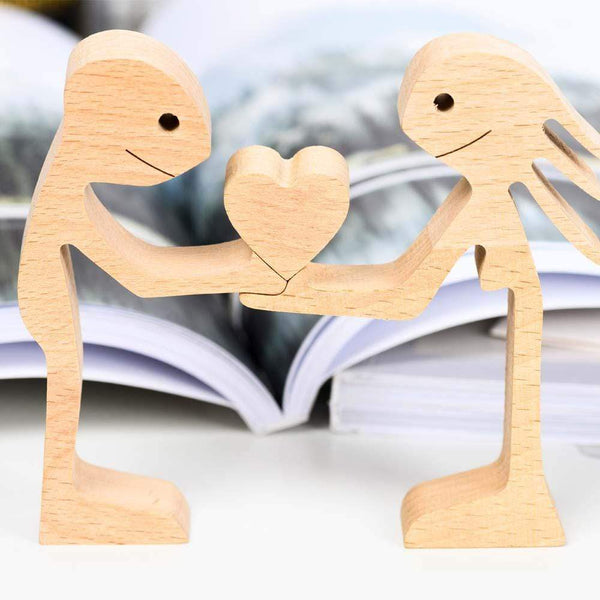 Couple with One Kid Wood Sculpture, Couple Wooden Carving Gifts