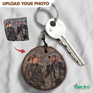 GeckoCustom Wood Slice Photo Keyring Double Sided, Valentine Gift HN590