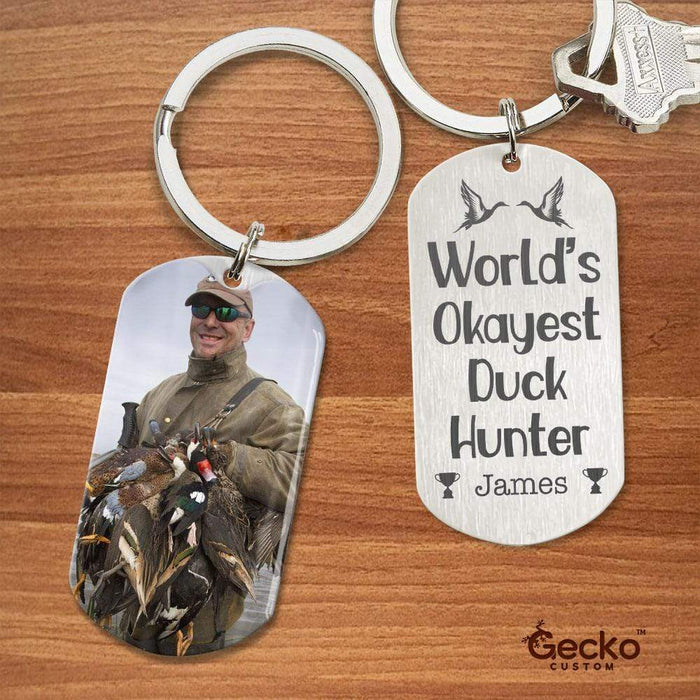 GeckoCustom World's Okayest Duck Hunter Custom Name Metal Keychain HN590 With Gift Box (Favorite) / 1.77" x 1.06"