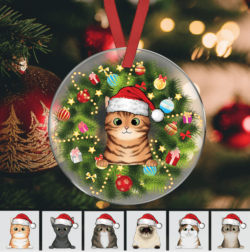 GeckoCustom Wreath Christmas Transperant Cat Ornament, Acrylic Ornament HN590 8,5 cm / Acrylic / 1 Piece