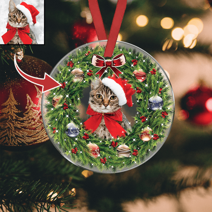 GeckoCustom Wreath Christmas Transperant Cat Ornament, Acrylic Ornament HN590