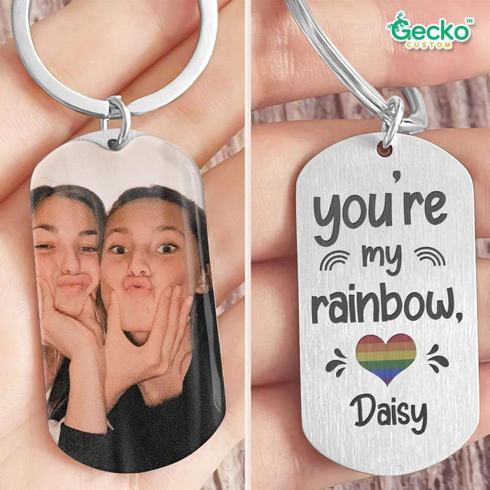 GeckoCustom You Are My Rainbow Valentine Couple Metal Keychain HN590 No Gift box / 1.77" x 1.06"