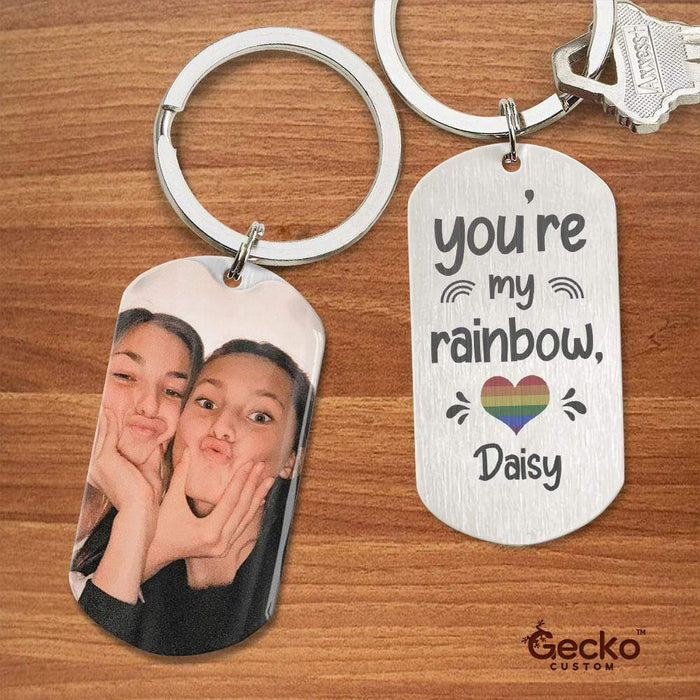 GeckoCustom You Are My Rainbow Valentine Couple Metal Keychain HN590 With Gift Box (Favorite) / 1.77" x 1.06"