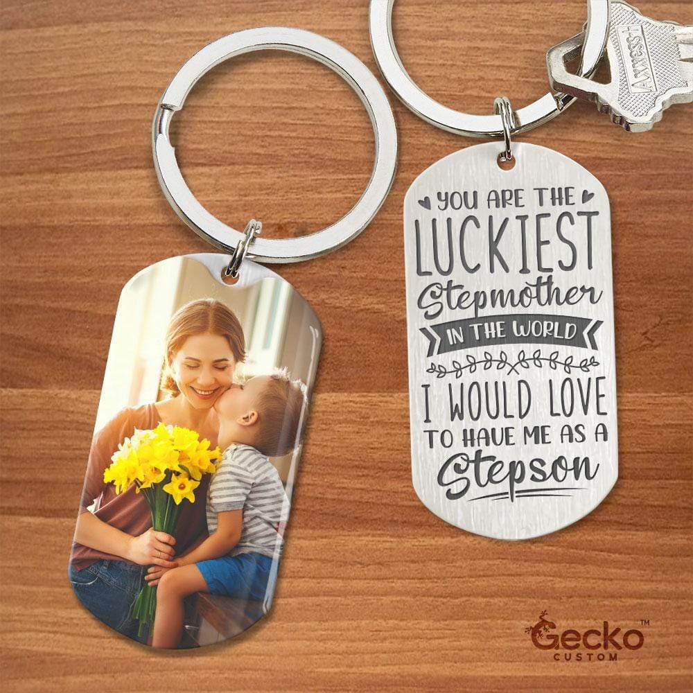 GeckoCustom You Are the Luckiest Step Mother Family Metal Keychain HN590 No Gift box / 1.77" x 1.06"