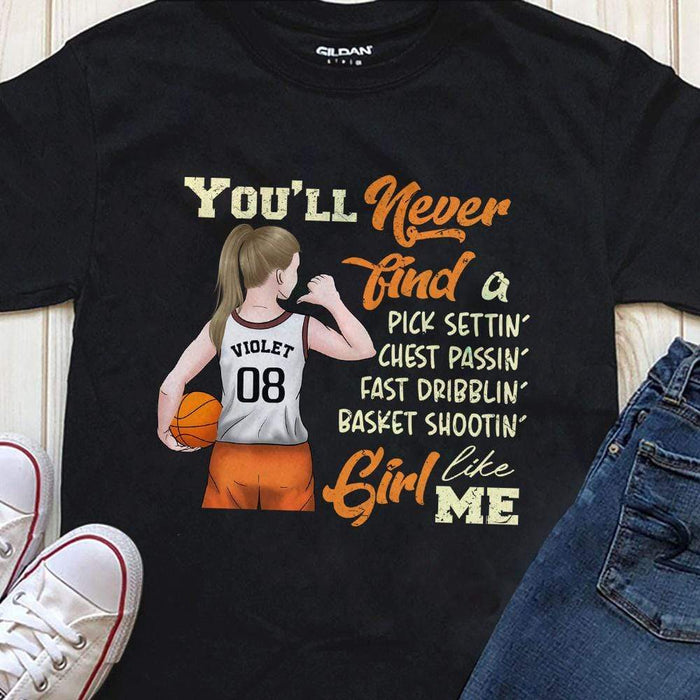 GeckoCustom You'll Never Find A Girl Like Me Basketball Girl Shirt Youth Tee / Black / YS