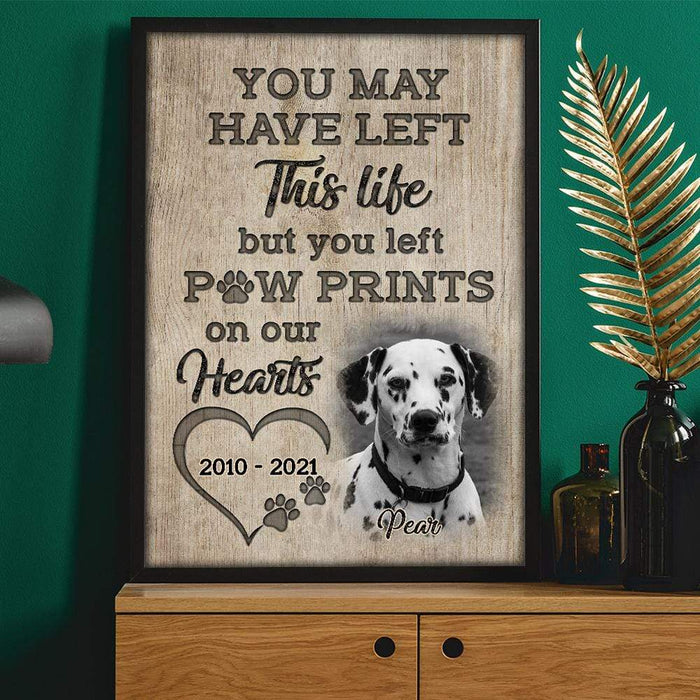 GeckoCustom You May Left This Life Dog Poster But You Left Paw Prints On Our Hearts, Loss Dog 12" x 18"