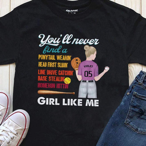 GeckoCustom You Will Never Find A Girl, Softball Shirt, Softball Girl Shirt Youth Tee / Black / YS